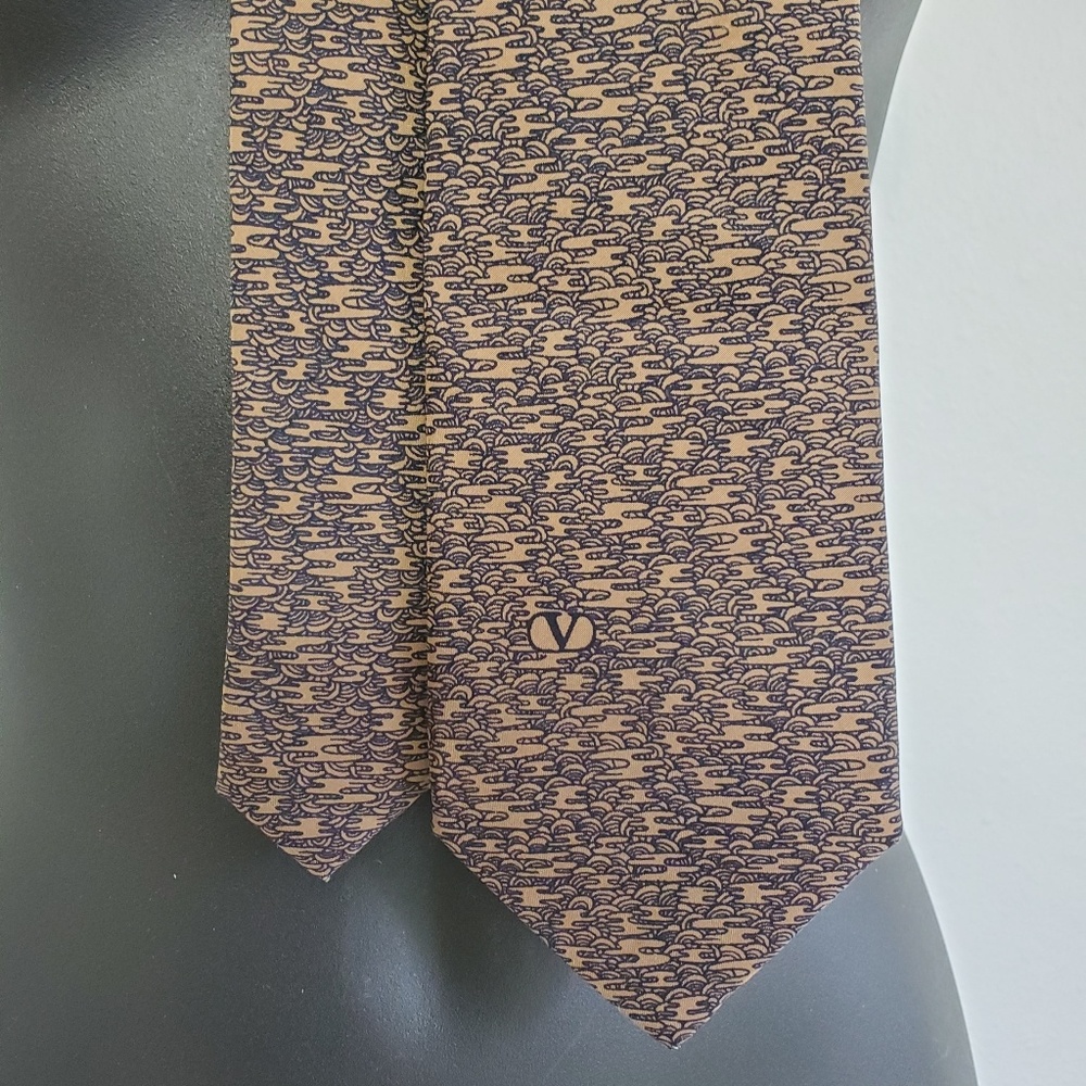 VALENTINO CRAVATTE PURE SILK NECK TIE BROWN BLUE